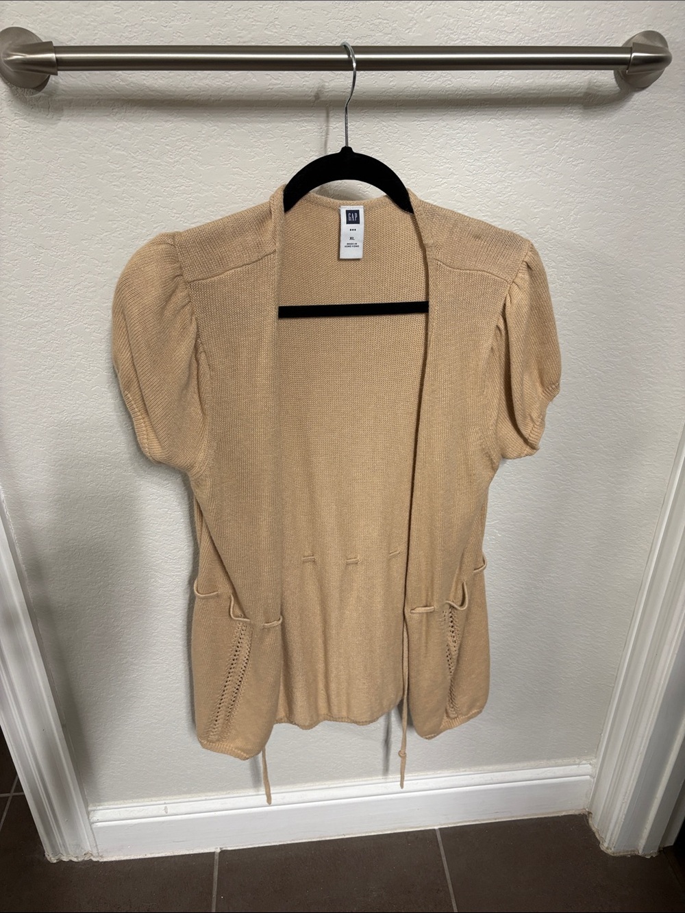 GAP Beige Short-Sleeve Open-Front Cardigan